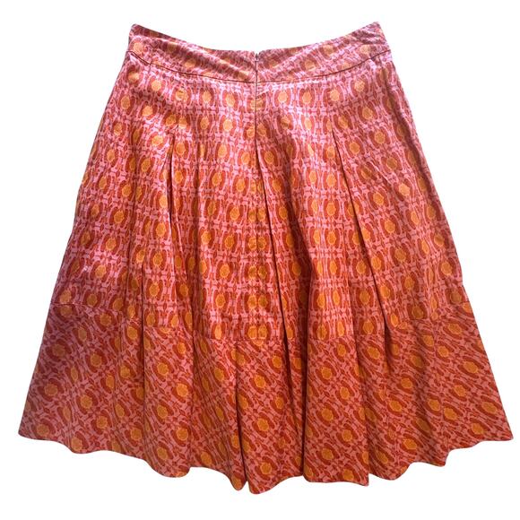 Talbots Pleated A-Line Skirt Womens Size 2P Orange Pink Geometric Flare 2 Petite - Picture 3 of 8